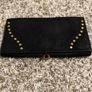 Black Studded Women's Clutch Wallet - Classic Evening Accessory